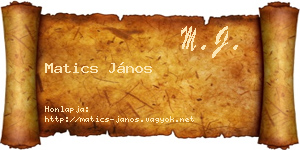 Matics János névjegykártya